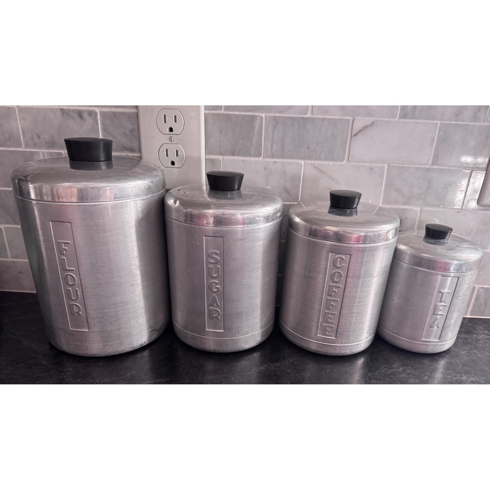 VINTAGE METASCO ALUMINUM WARE NESTING CANISTER SET MADE IN USA 1950/1960